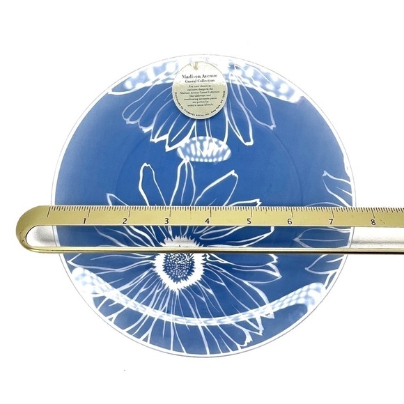 Decorative Glass Plate Blue & Clear Floral Pattern 7.5” Daisy Dahlias Sunflower - Picture 4 of 6